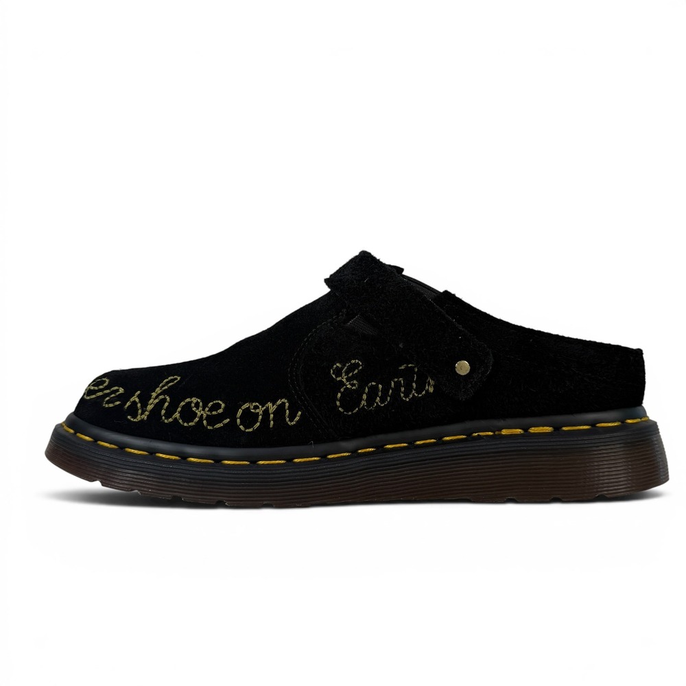 Dr Martens Isham Mule Clogs Womens 8 EU39 Black Suede Embroidered Rare - Picture 3 of 14
